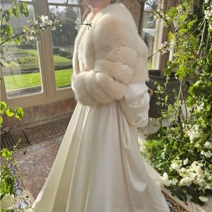 White fur jacket for bride